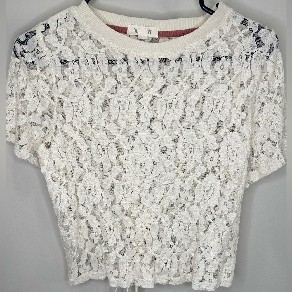 White lace, tie back, semi-cropped women’s top - S - Taylor & Sage